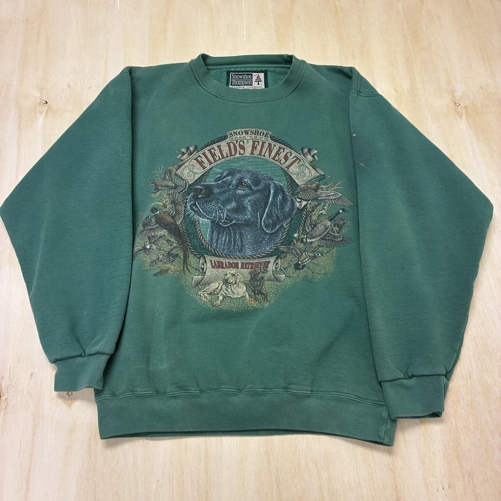 Vintage Black Lab Retriever Snowshoe Thompson Sweatshirt Mens Medium Green